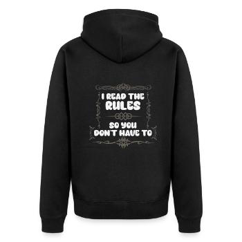 I Read The Rules So You Dont Have To - Unisex Premium Organic Zip Hoodie - black - Back - Nico (187cm)