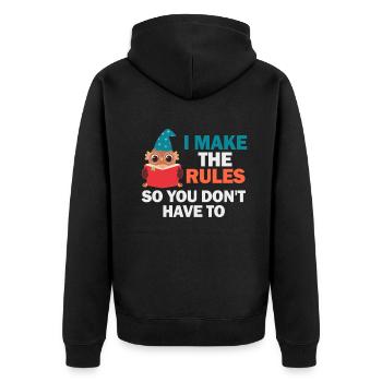 Ich mache die Regeln, damit du es nicht tun musst - Unisex Premium Bio Zip Hoodie - Schwarz - Hinten - Nico (187cm)
