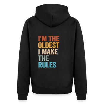 Ich bin der Älteste, ich mache die Regeln - Unisex Premium Bio Zip Hoodie - Schwarz - Hinten - Nico (187cm)