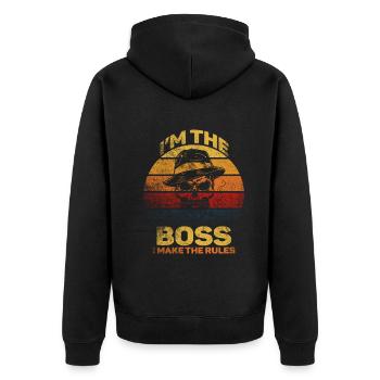 Ich bin der Boss, ich mache die Regeln - Unisex Premium Bio Zip Hoodie - Schwarz - Hinten - Nico (187cm)