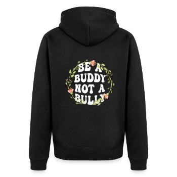 Sei ein Kumpel, kein Mobber Anti-Mobbing - Unisex Premium Bio Zip Hoodie - Schwarz - Hinten - Nico (187cm)