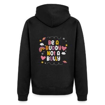 Sei ein Kumpel, kein Mobber Anti-Mobbing - Unisex Premium Bio Zip Hoodie - Schwarz - Hinten - Nico (187cm)