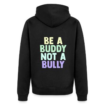Sei ein Kumpel, kein Mobber Anti-Mobbing - Unisex Premium Bio Zip Hoodie - Schwarz - Hinten - Nico (187cm)