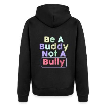 Sei ein Kumpel, kein Mobber Anti-Mobbing - Unisex Premium Bio Zip Hoodie - Schwarz - Hinten - Nico (187cm)