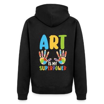 Art Is My Superpower - Unisex Premium Organic Zip Hoodie - black - Back - Nico (187cm)