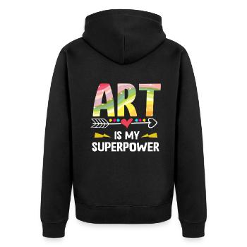 Art Is My Superpower - Unisex Premium Organic Zip Hoodie - black - Back - Nico (187cm)