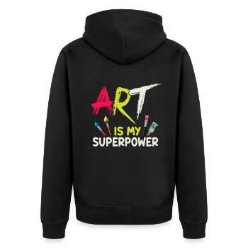 Art Is My Superpower - Unisex Premium Organic Zip Hoodie - black - Back - Nico (187cm)