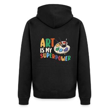 Art Is My Superpower - Unisex Premium Organic Zip Hoodie - black - Back - Nico (187cm)