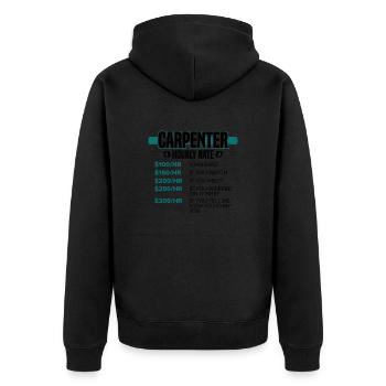 Lustiger Zimmermann Geschenk Zimmermann Stundensatz - Unisex Premium Bio Zip Hoodie - Schwarz - Hinten - Nico (187cm)