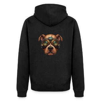 Steampunk Pitbull Dog in Clockwork Glassess - Unisex Premium Organic Zip Hoodie - black - Back - Nico (187cm)
