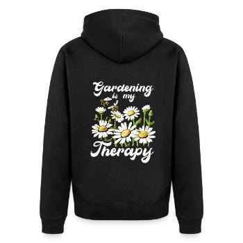 Gartenarbeit ist meine Therapie - Unisex Premium Bio Zip Hoodie - Schwarz - Hinten - Nico (187cm)