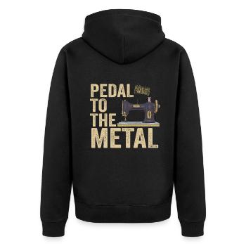 Pedal zur Metallnähmaschine - Unisex Premium Bio Zip Hoodie - Schwarz - Hinten - Nico (187cm)