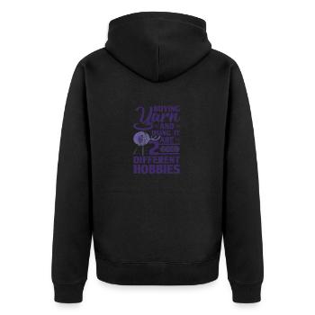 Stricken Humor Garn kaufen und verwenden 2 - Unisex Premium Bio Zip Hoodie - Schwarz - Hinten - Nico (187cm)