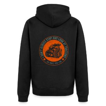 Ich bleibe nicht immer stehen und schaue mir Traktoren an - Unisex Premium Bio Zip Hoodie - Schwarz - Hinten - Nico (187cm)