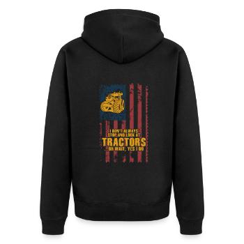 Ich bleibe nicht immer stehen und schaue mir Traktoren an - Unisex Premium Bio Zip Hoodie - Schwarz - Hinten - Nico (187cm)