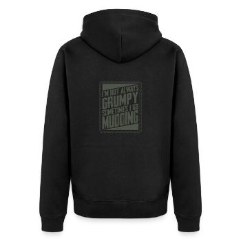 Schlammlaufgeschenke, die manchmal nicht immer mürrisch sind - Unisex Premium Bio Zip Hoodie - Schwarz - Hinten - Nico (187cm)