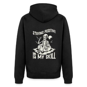 Positiv zu bleiben ist meine Kunst - Unisex Premium Bio Zip Hoodie - Schwarz - Hinten - Nico (187cm)