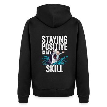 Positiv zu bleiben ist meine Kunst - Unisex Premium Bio Zip Hoodie - Schwarz - Hinten - Nico (187cm)