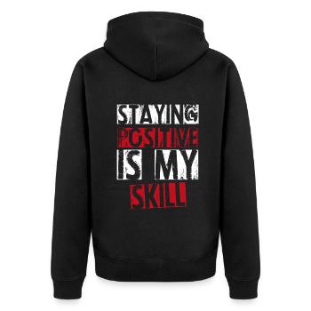 Positiv zu bleiben ist meine Kunst - Unisex Premium Bio Zip Hoodie - Schwarz - Hinten - Nico (187cm)