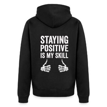 Positiv zu bleiben ist meine Kunst - Unisex Premium Bio Zip Hoodie - Schwarz - Hinten - Nico (187cm)