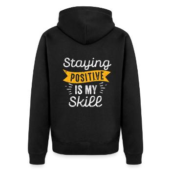 Positiv zu bleiben ist meine Kunst - Unisex Premium Bio Zip Hoodie - Schwarz - Hinten - Nico (187cm)