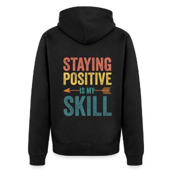 Positiv zu bleiben ist meine Kunst - Unisex Premium Bio Zip Hoodie - Schwarz - Hinten - Nico (187cm)