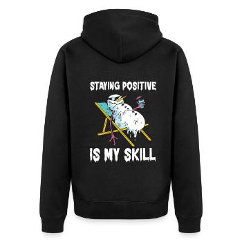 Positiv zu bleiben ist meine Kunst - Unisex Premium Bio Zip Hoodie - Schwarz - Hinten - Nico (187cm)
