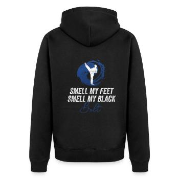Smell My Feet Smell My Black Belt Karate - Unisex Premium Organic Zip Hoodie - black - Back - Nico (187cm)