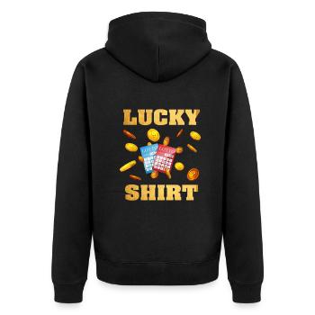 Lucky Bingo Lotterie - Unisex Premium Bio Zip Hoodie - Schwarz - Hinten - Nico (187cm)
