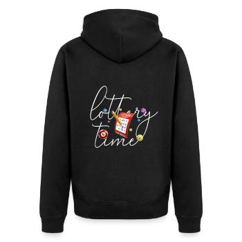 Lotterie-Bingo-Zeit - Unisex Premium Bio Zip Hoodie - Schwarz - Hinten - Nico (187cm)