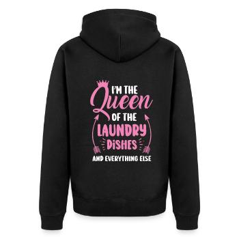 Königin der Wäsche, des Geschirrs und alles andere - Unisex Premium Bio Zip Hoodie - Schwarz - Hinten - Nico (187cm)