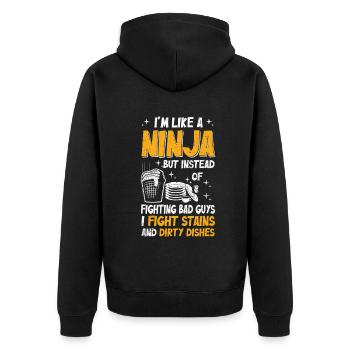 Wie eine Ninja-Hausfrau - Unisex Premium Bio Zip Hoodie - Schwarz - Hinten - Nico (187cm)