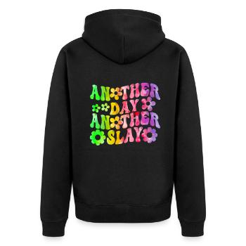 Ein anderer Tag, ein weiterer Slay, motivierend - Unisex Premium Bio Zip Hoodie - Schwarz - Hinten - Nico (187cm)