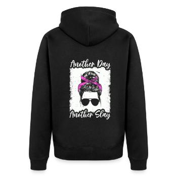 Ein anderer Tag, ein weiterer Slay, motivierend - Unisex Premium Bio Zip Hoodie - Schwarz - Hinten - Nico (187cm)