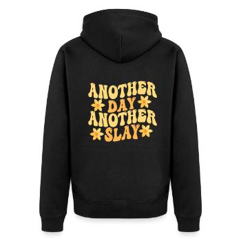 Ein anderer Tag, ein weiterer Slay, motivierend - Unisex Premium Bio Zip Hoodie - Schwarz - Hinten - Nico (187cm)
