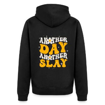 Ein anderer Tag, ein weiterer Slay, motivierend - Unisex Premium Bio Zip Hoodie - Schwarz - Hinten - Nico (187cm)