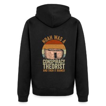 Noah war ein Verschwörungstheoretiker und es regnete - Unisex Premium Bio Zip Hoodie - Schwarz - Hinten - Nico (187cm)