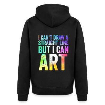 Ich kann keine gerade Linie zeichnen, aber ich kann Kunst - Unisex Premium Bio Zip Hoodie - Schwarz - Hinten - Nico (187cm)