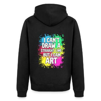 Ich kann keine gerade Linie zeichnen, aber ich kann Kunst - Unisex Premium Bio Zip Hoodie - Schwarz - Hinten - Nico (187cm)