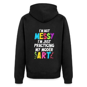 Ich bin kein chaotisches Gemälde mit moderner Kunst - Unisex Premium Bio Zip Hoodie - Schwarz - Hinten - Nico (187cm)