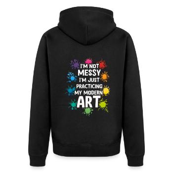 Ich bin kein chaotisches Gemälde mit moderner Kunst - Unisex Premium Bio Zip Hoodie - Schwarz - Hinten - Nico (187cm)