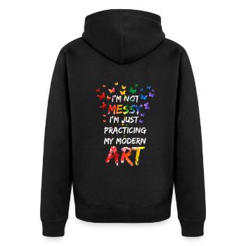 Ich bin kein chaotisches Gemälde mit moderner Kunst - Unisex Premium Bio Zip Hoodie - Schwarz - Hinten - Nico (187cm)