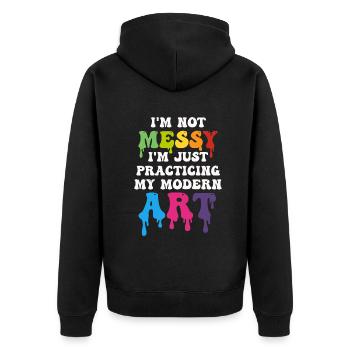 Ich bin kein chaotisches Gemälde mit moderner Kunst - Unisex Premium Bio Zip Hoodie - Schwarz - Hinten - Nico (187cm)