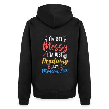 Ich bin kein chaotisches Gemälde mit moderner Kunst - Unisex Premium Bio Zip Hoodie - Schwarz - Hinten - Nico (187cm)