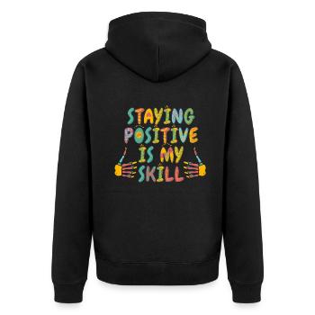 Positiv zu bleiben ist meine Kunst - Unisex Premium Bio Zip Hoodie - Schwarz - Hinten - Nico (187cm)