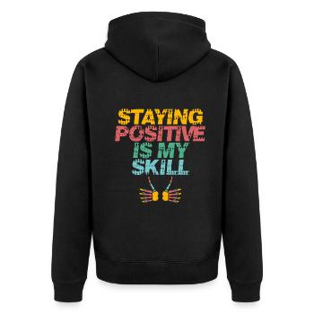 Positiv zu bleiben ist meine Kunst - Unisex Premium Bio Zip Hoodie - Schwarz - Hinten - Nico (187cm)