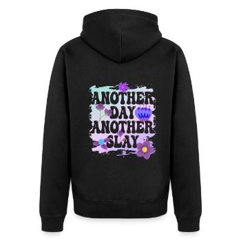 Ein weiterer Tag, ein weiterer Slay Motivierend - Unisex Premium Bio Zip Hoodie - Schwarz - Hinten - Nico (187cm)
