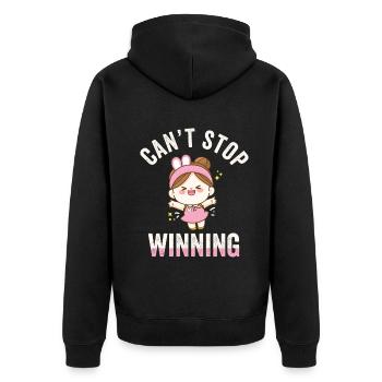 Ich kann nicht aufhören zu gewinnen - Unisex Premium Bio Zip Hoodie - Schwarz - Hinten - Nico (187cm)