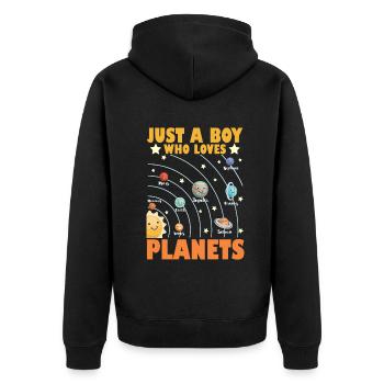 Nur ein Junge, der das Sonnensystem der Planeten liebt - Unisex Premium Bio Zip Hoodie - Schwarz - Hinten - Nico (187cm)
