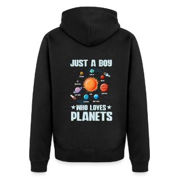 Nur ein Junge, der das Sonnensystem der Planeten liebt - Unisex Premium Bio Zip Hoodie - Schwarz - Hinten - Nico (187cm)